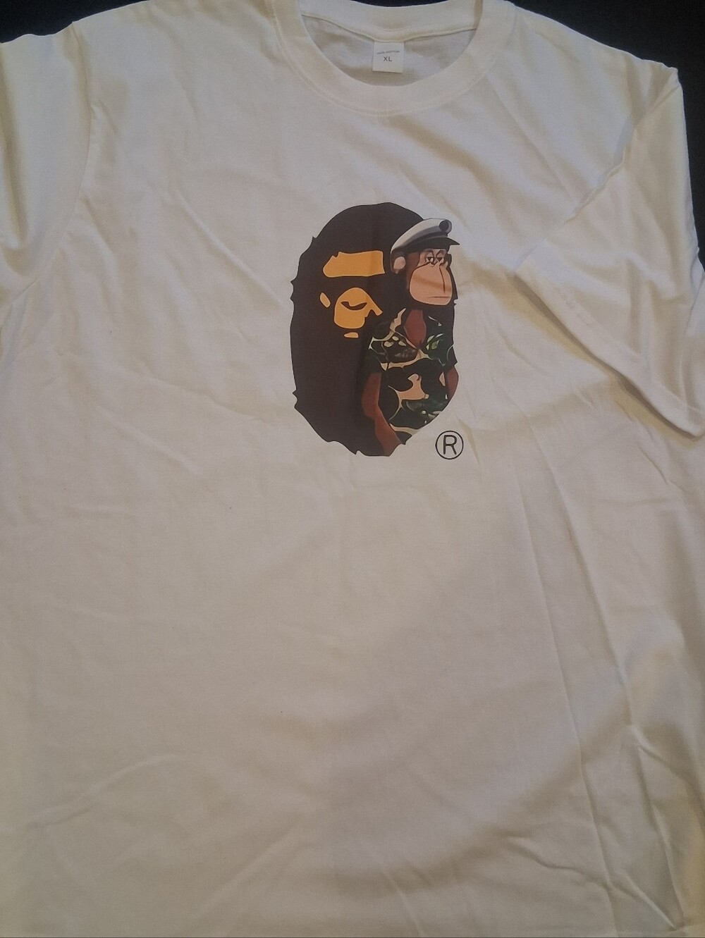 White Graphic Tee with Ape Logo - Unbranded